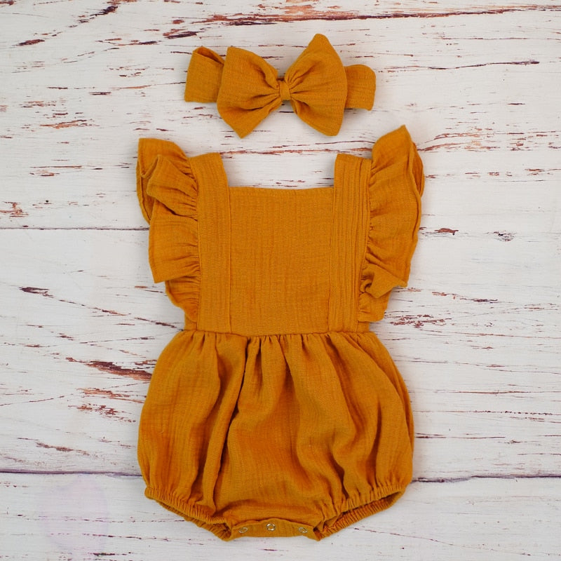 Ruffle Fly Sleeve Romper Headband Set