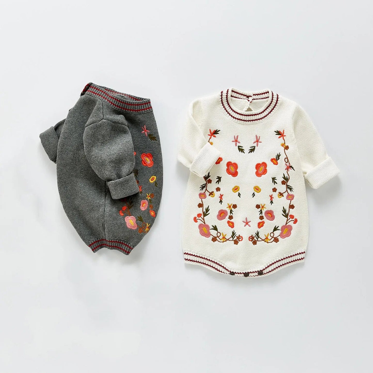 Scandinavian Style Embroidery Flowers Sweater Romper