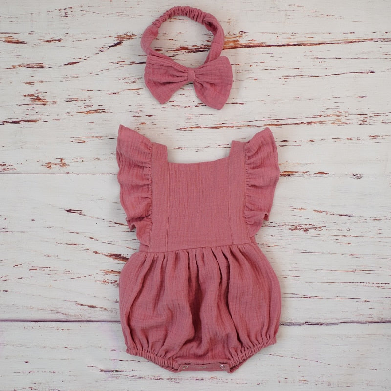 Ruffle Fly Sleeve Romper Headband Set