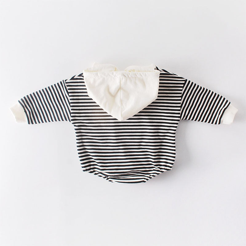 Girls Stripes Long Sleeve Hooded Romper