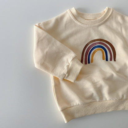 Sweatshirts Embroidery Rainbow Long Sleeve Tops