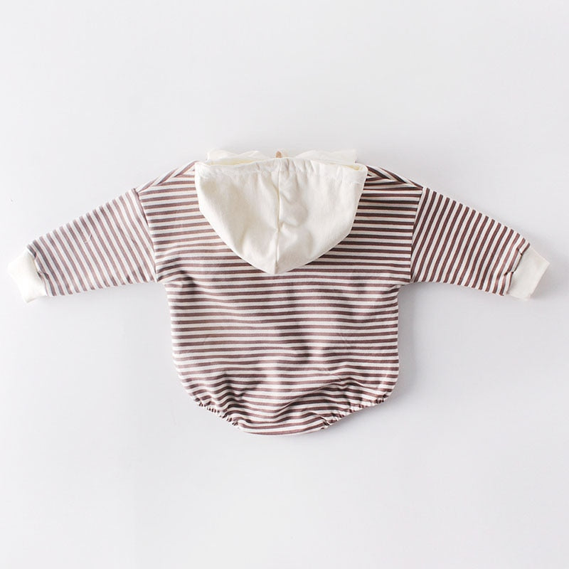 Girls Stripes Long Sleeve Hooded Romper