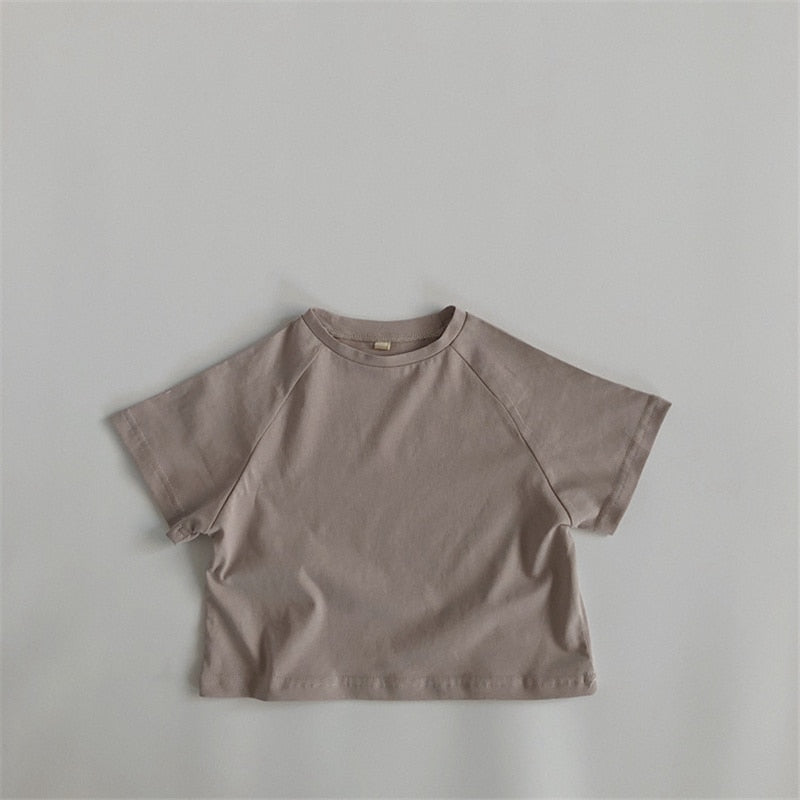 Solid Girls Short Sleeve Cotton Tops