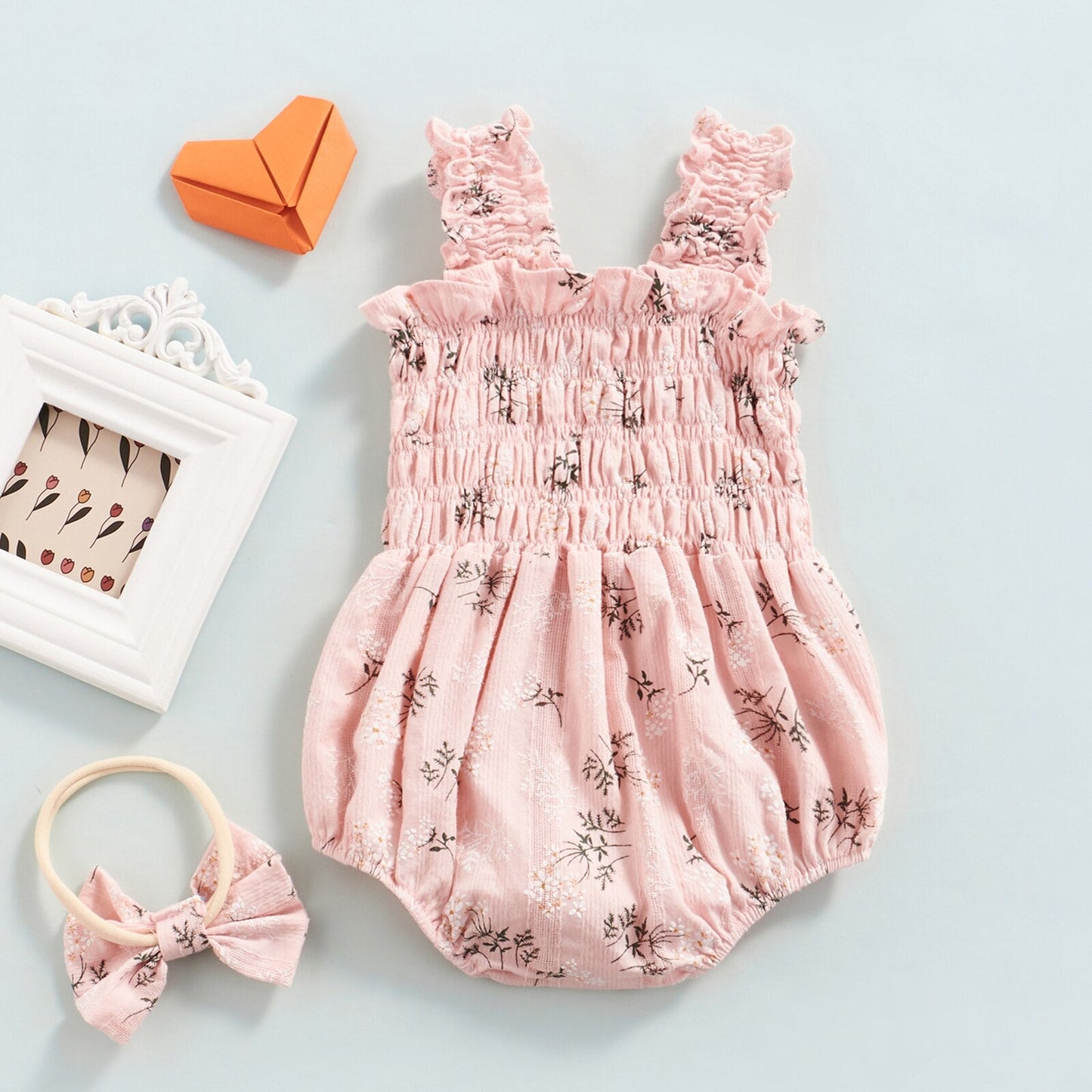 Sleeveless Elastic Bust Romper with Bow Headband