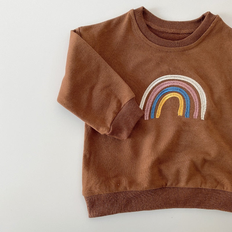 Sweatshirts Embroidery Rainbow Long Sleeve Tops