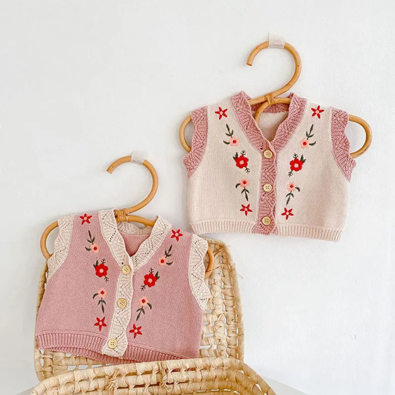 Girls Embroidery Crop Vest