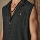 Solid Button Sleeveless Cotton Linen Casual Shirt