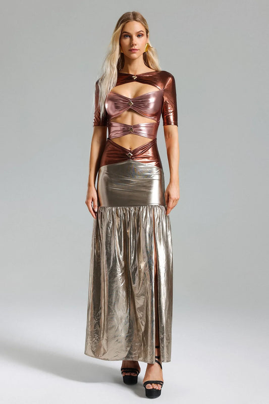 Kaci Maxikleid mit Metallic-Ausschnitt