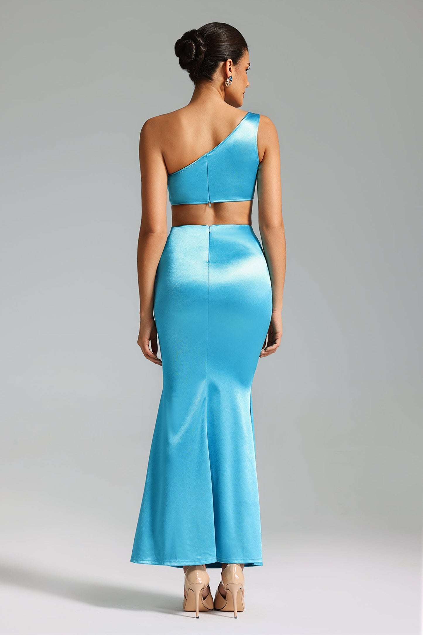 Kanma One-Shoulder-Maxikleid mit Ausschnitt – Blau