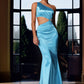 Kanma One-Shoulder-Maxikleid mit Ausschnitt – Blau