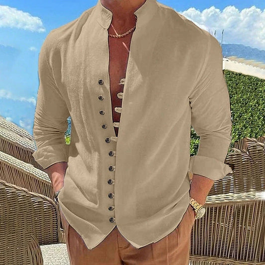 MEN'S HENLEY SHIRT WITH UNIQUE BUTTON PLACKET