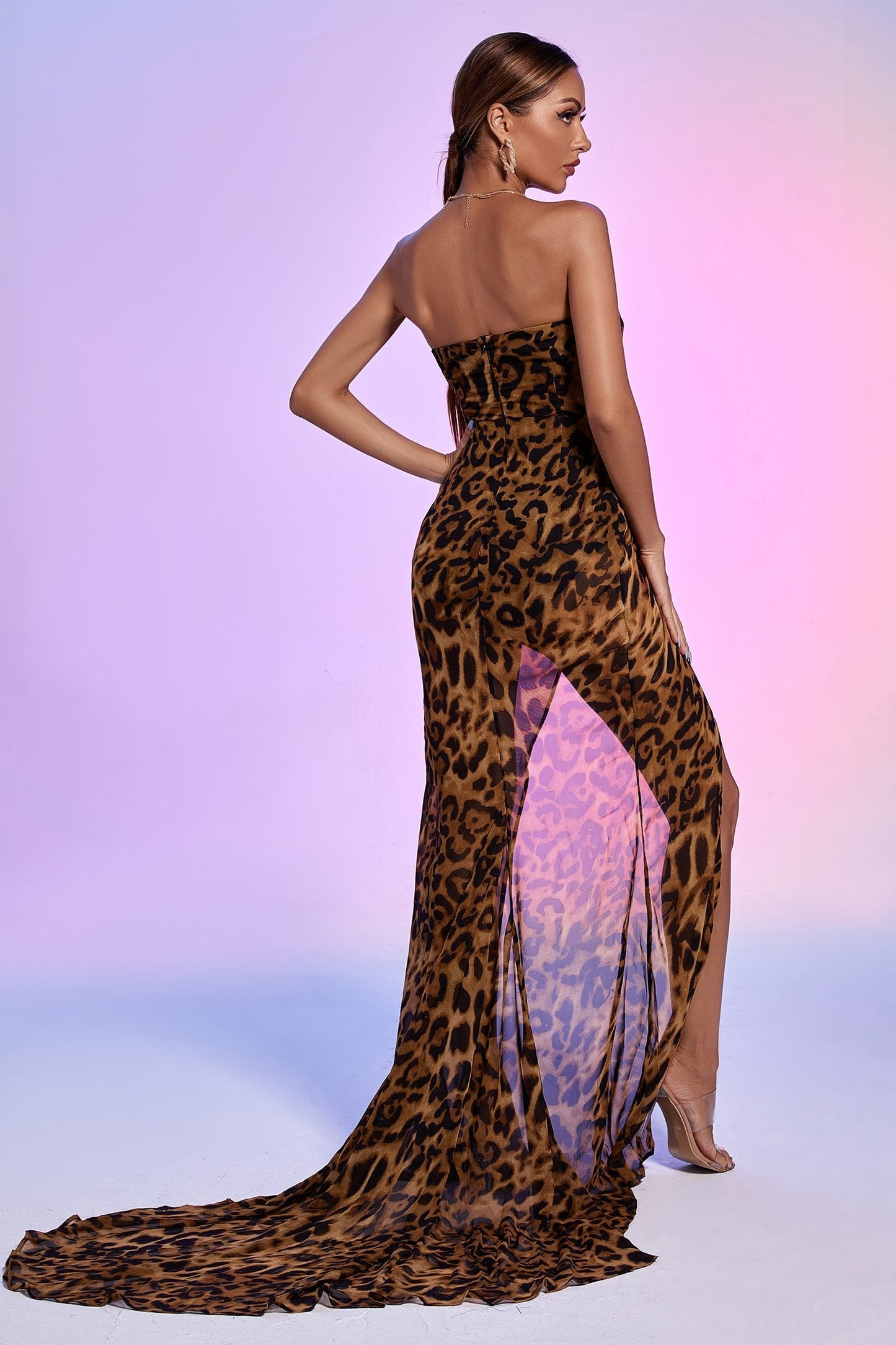 Nava Leopard Mesh Maxikleid