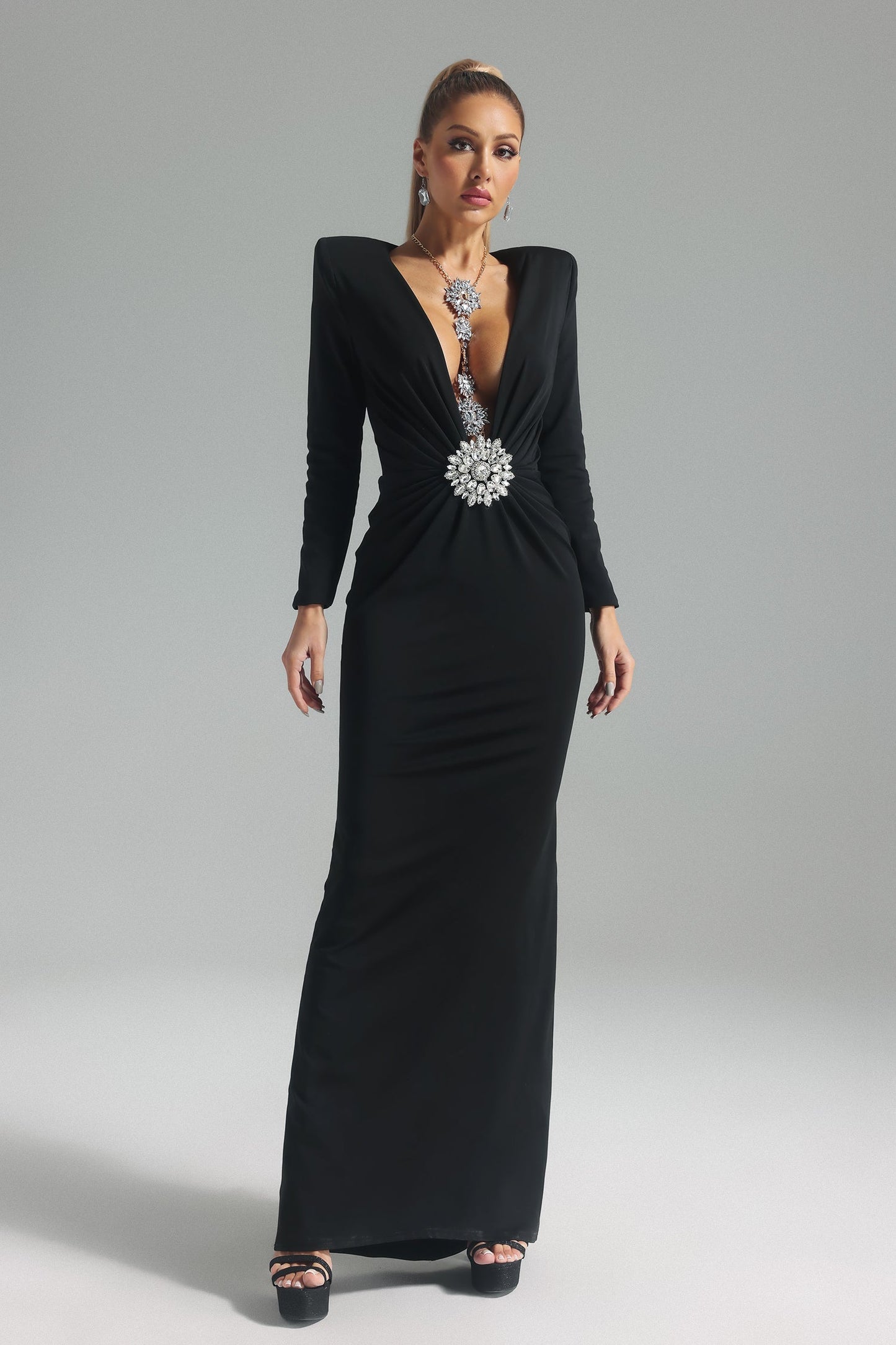 Nellie V-Neck Diamond Embellished Kleid