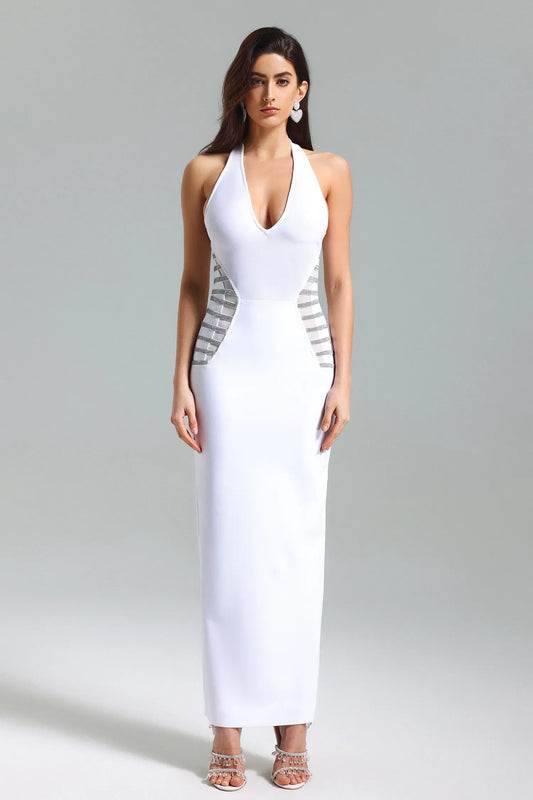 Nirina Diamante Halter Maxi Kleid