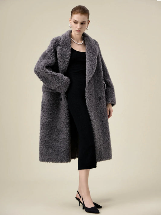 Amoretu Women's 100% Wool Notch Lapel Double-Breasted Coat