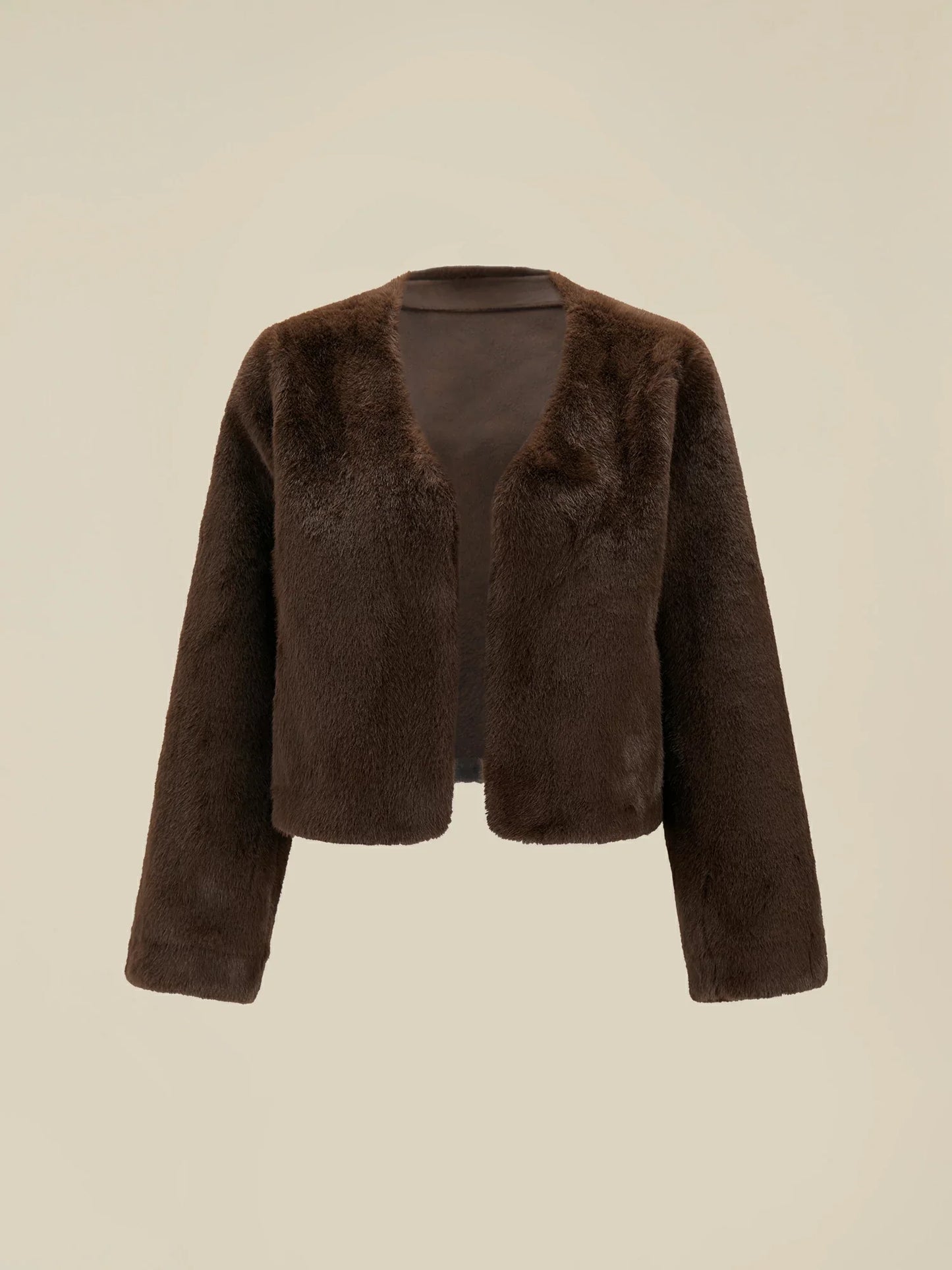 Amoretu V-Neck Long Sleeve Eco-Friendly Fur Short Coat