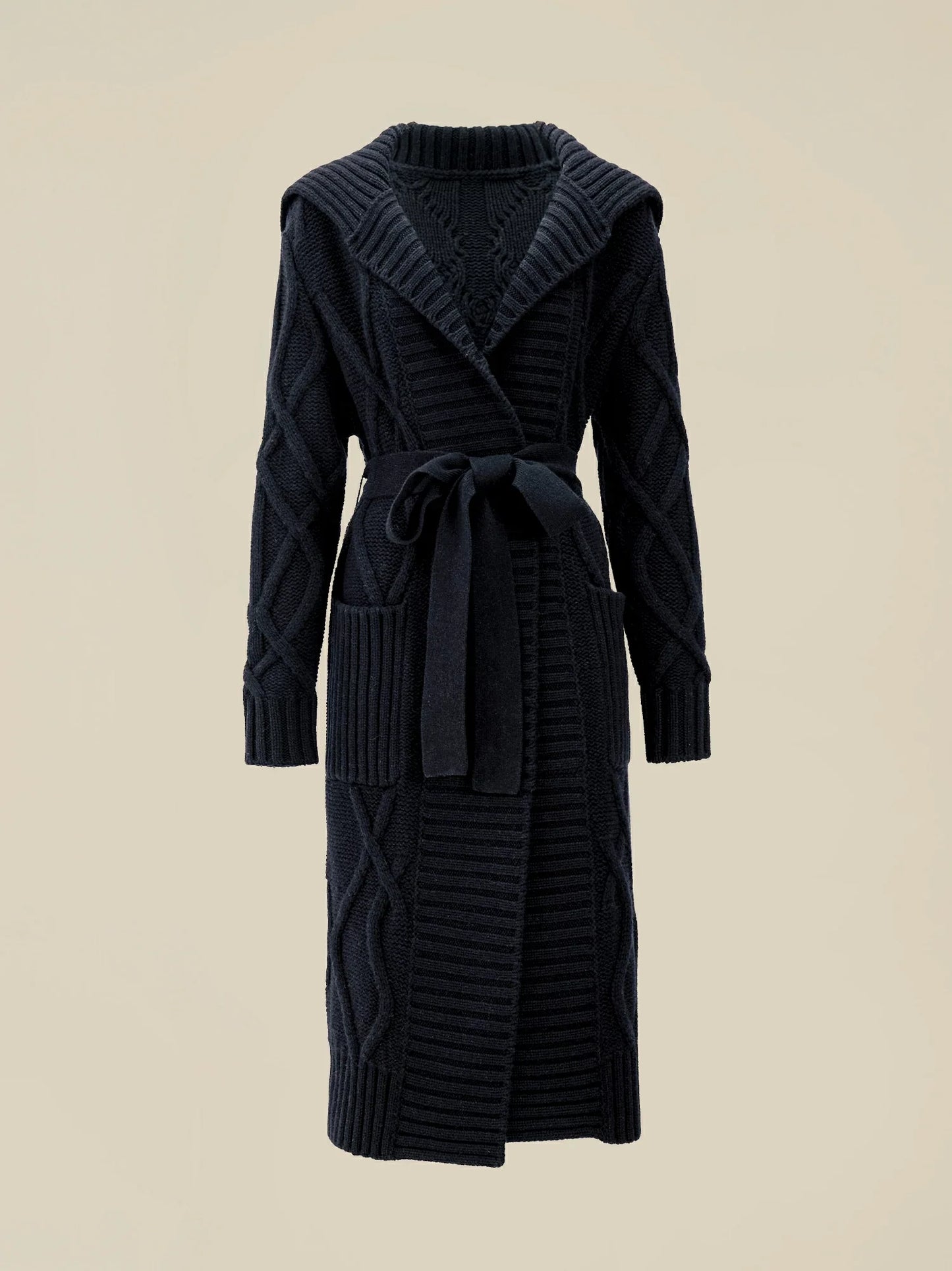 Amoretu 64% Wool Lapel Long Sleeve Knit Long Coat