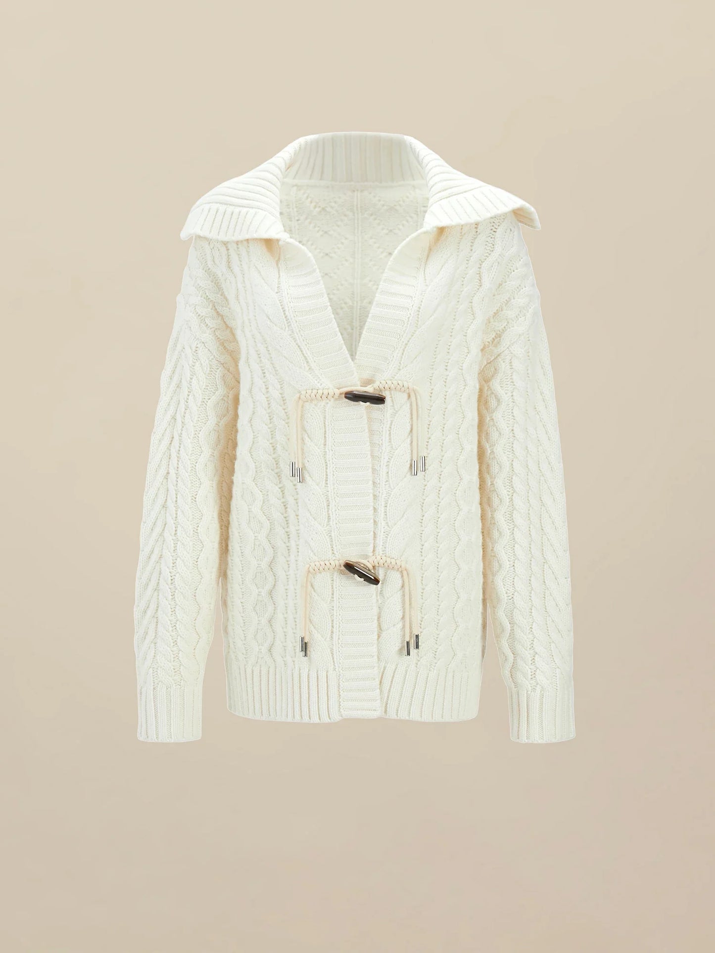 Amoretu 100% Wool Lapel Long Sleeve Knit Cardigan