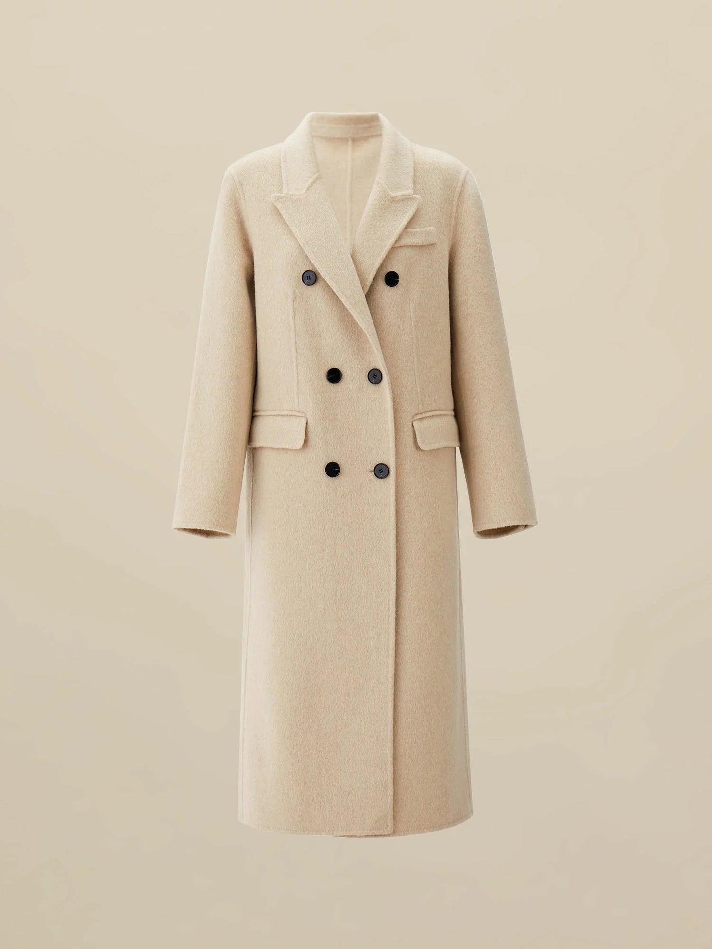 Amoretu Cashmere Wool Notched Lapels Double Breasted Coat