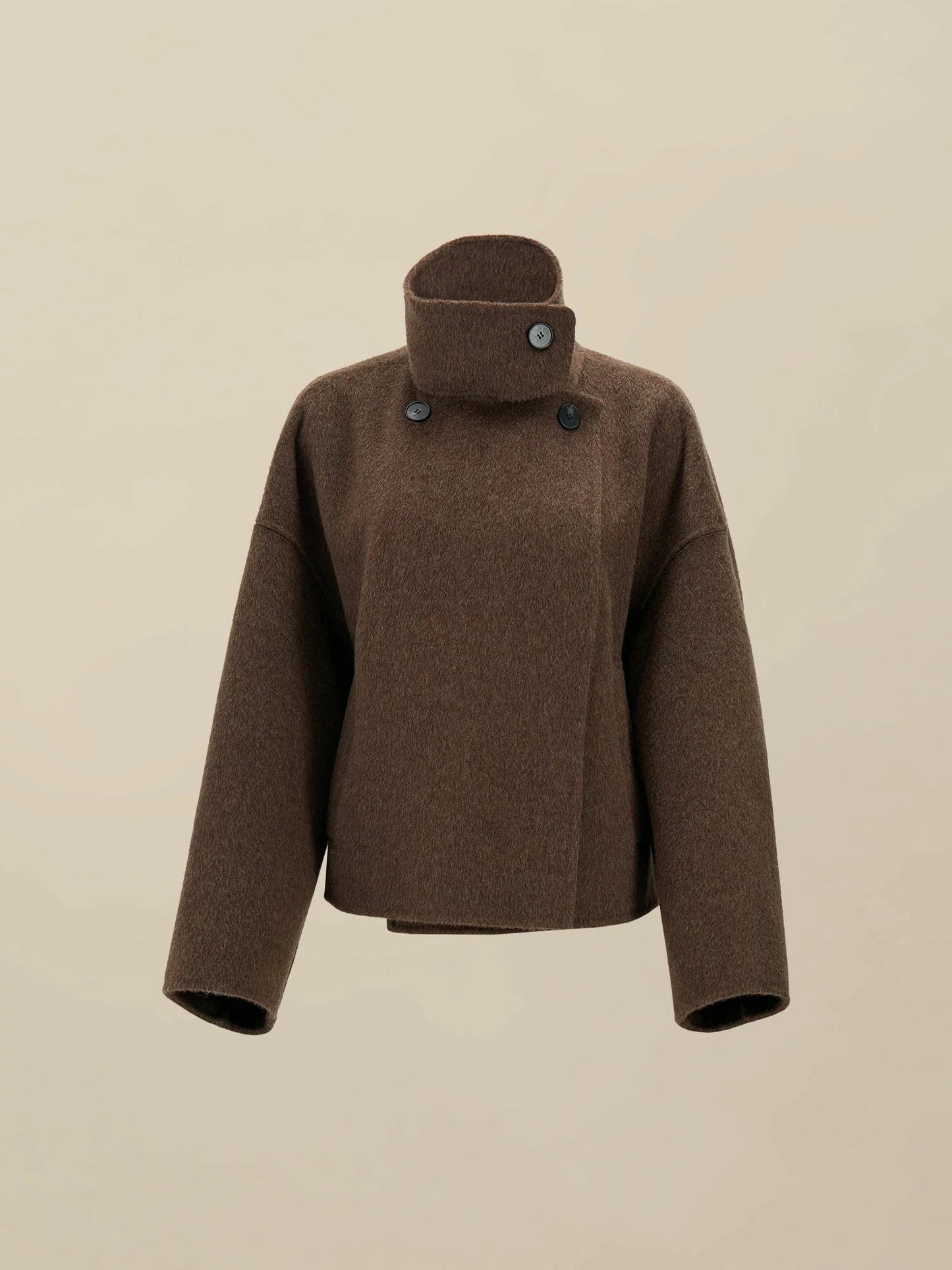 Amoretu 70.9% Wool Stand Collar Long Sleeve Wool Short Coat