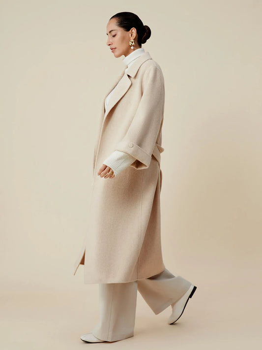 Amoretu Cashmere & Wool Notched Lapel Long Sleeve Coat