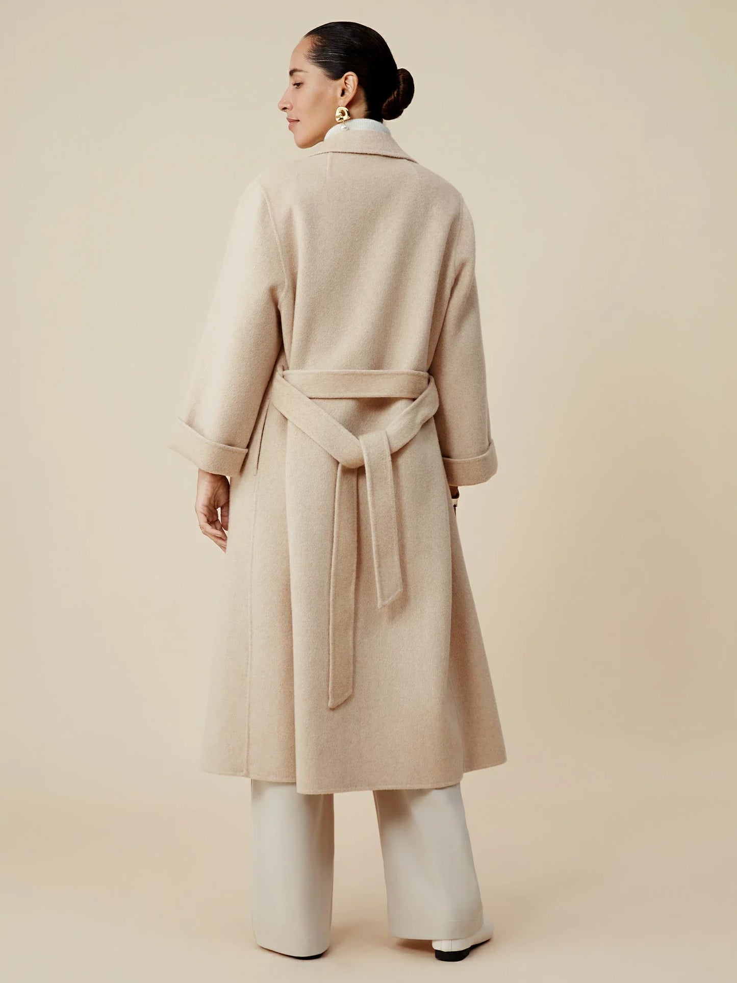 Amoretu Cashmere & Wool Notched Lapel Long Sleeve Coat