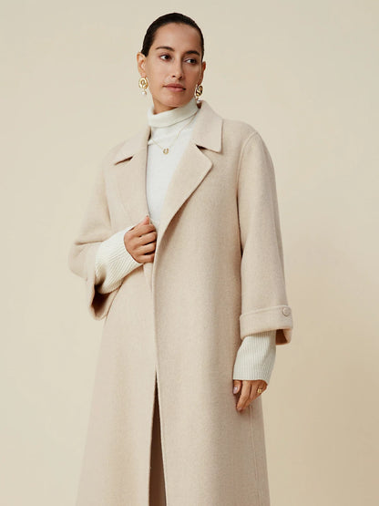 Amoretu Cashmere & Wool Notched Lapel Long Sleeve Coat