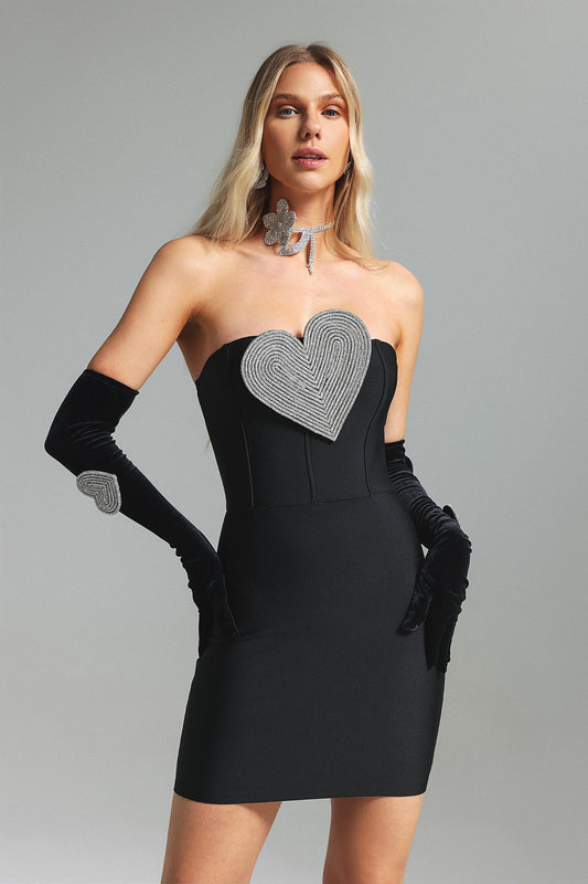 Peta Diamante Heart Strapless Kleid