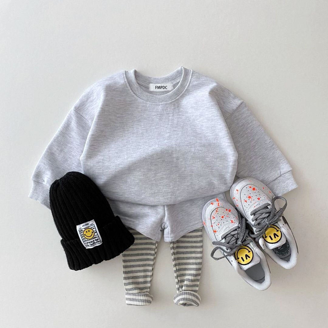 Solid Sweatshirt Shorts Jogger Set