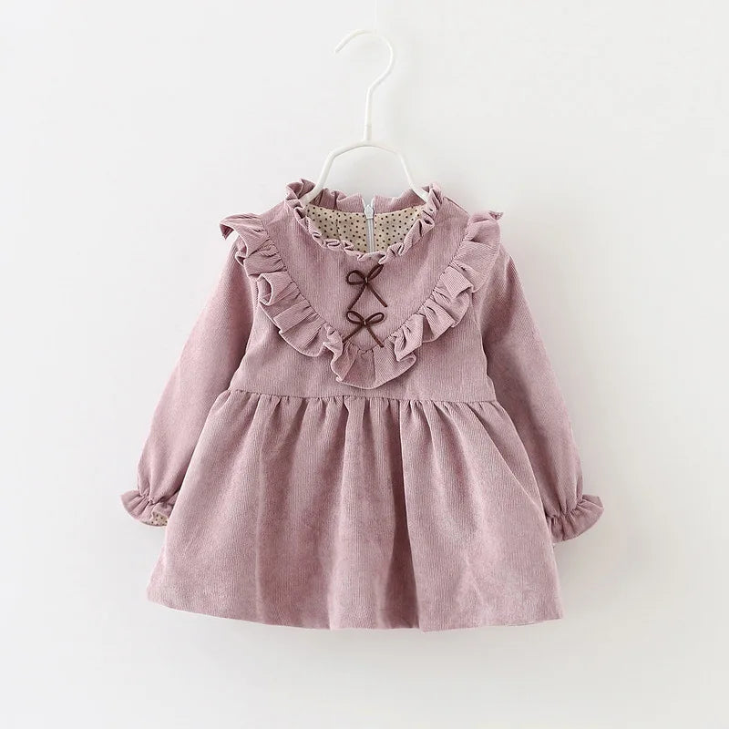 Ruffle Ribbon Corduroy Dress