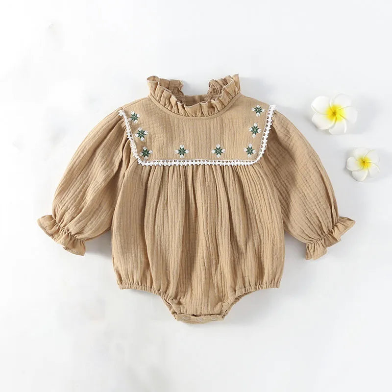 Ruffled Collar Long Sleeve Romper