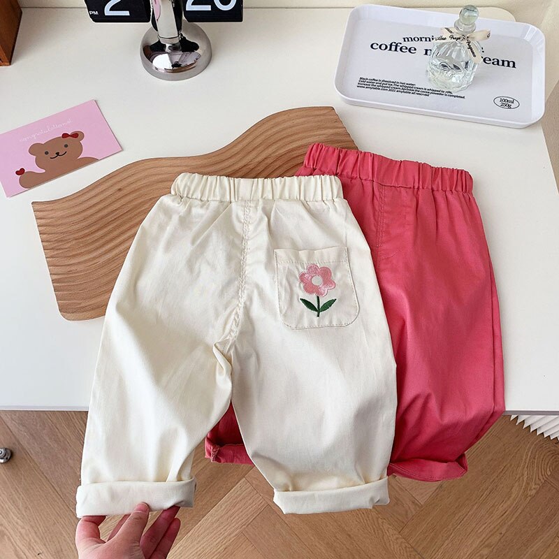 Embroidery Flower Girls Pants