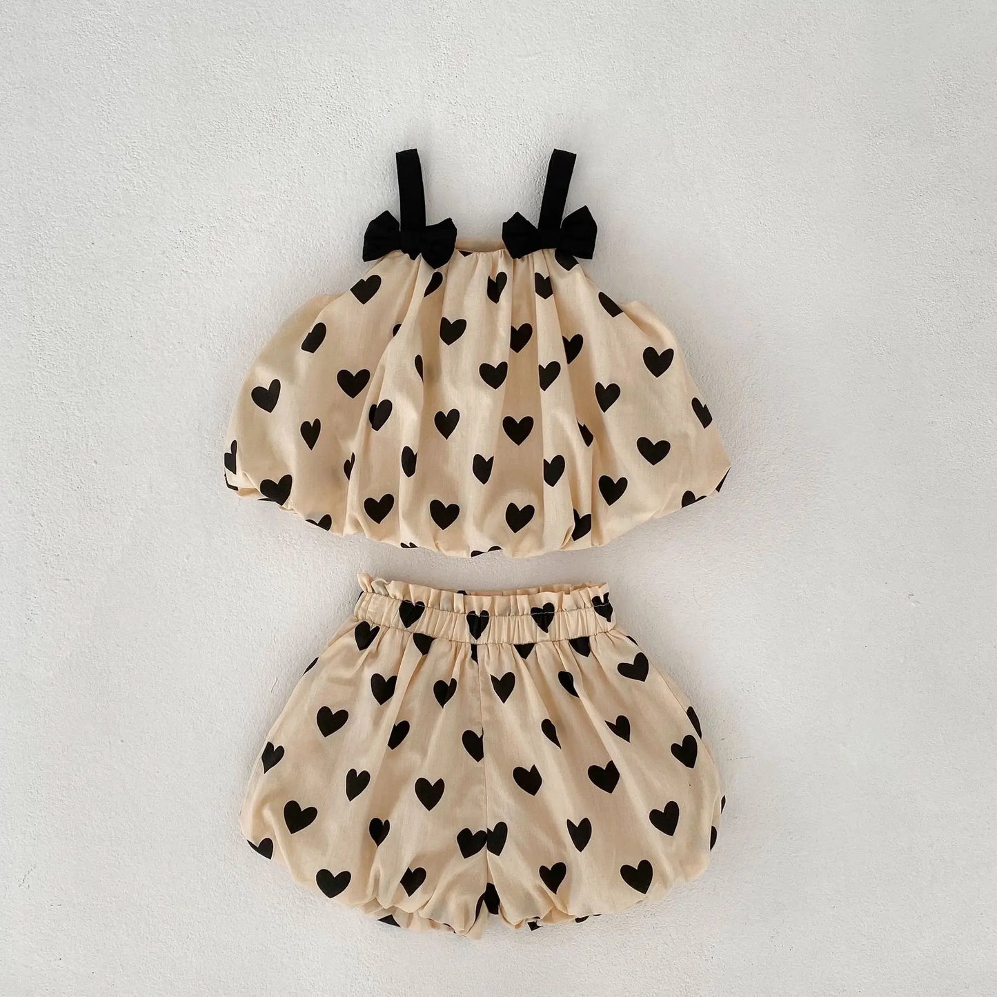 Double Layered Heart Print Shorts Set