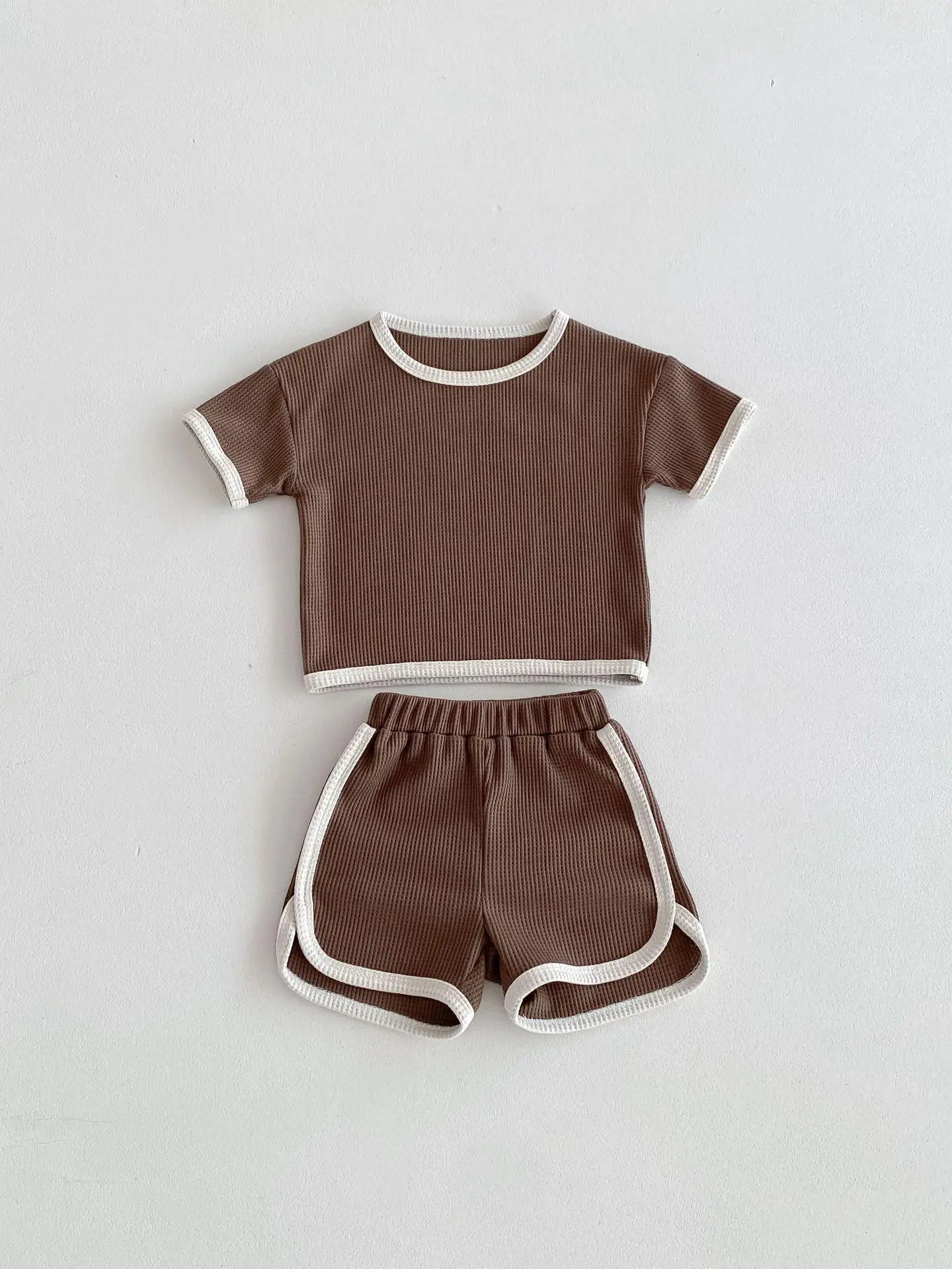 Waffle Contrast Shorts Set