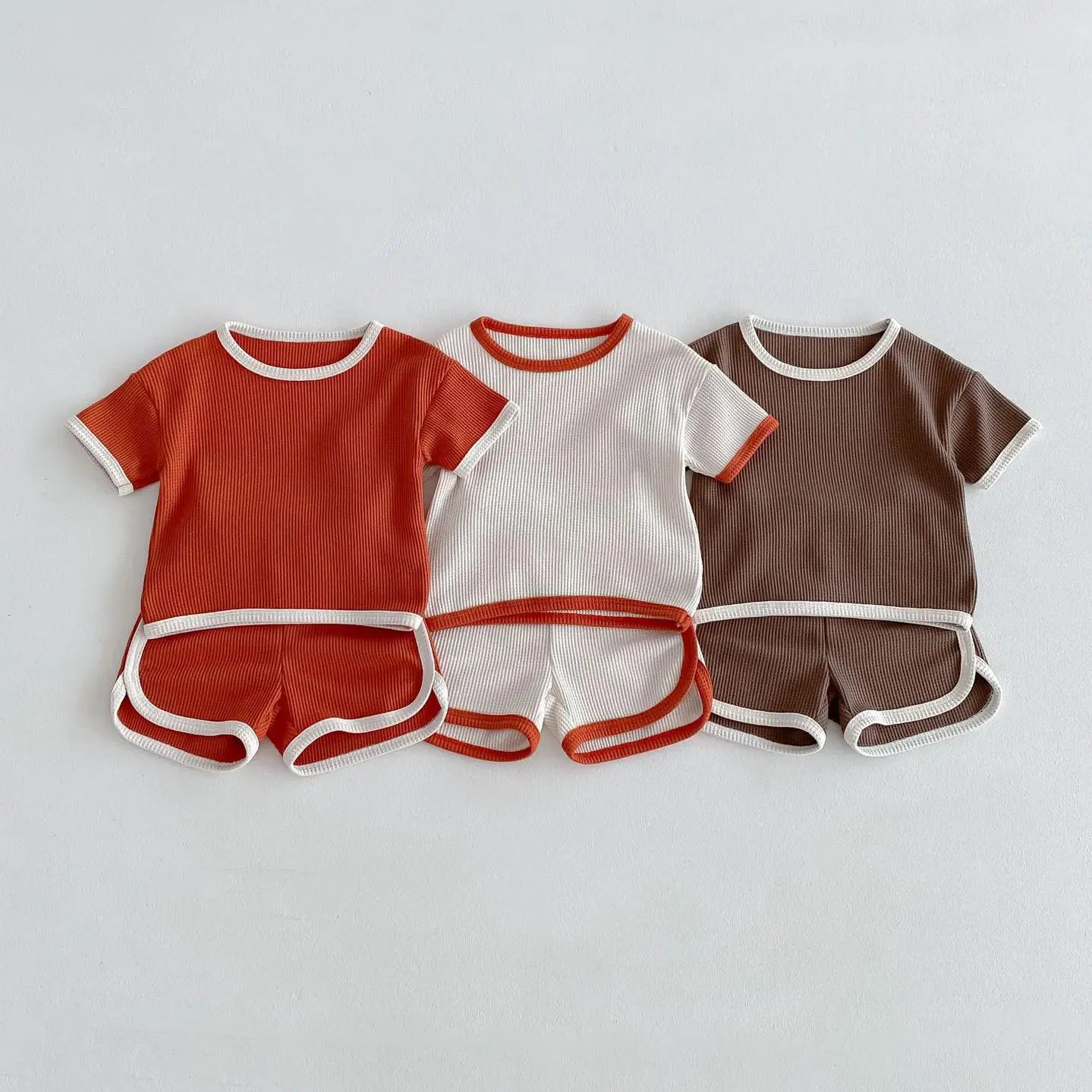 Waffle Contrast Shorts Set