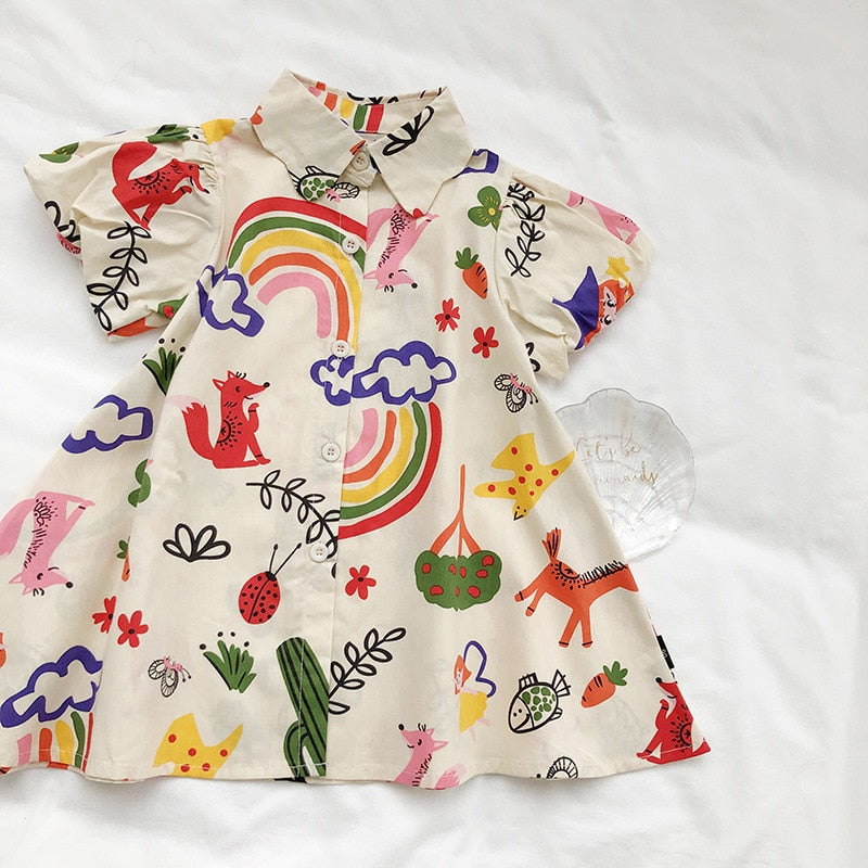 Short Sleeve Rainbow Graffiti Dress