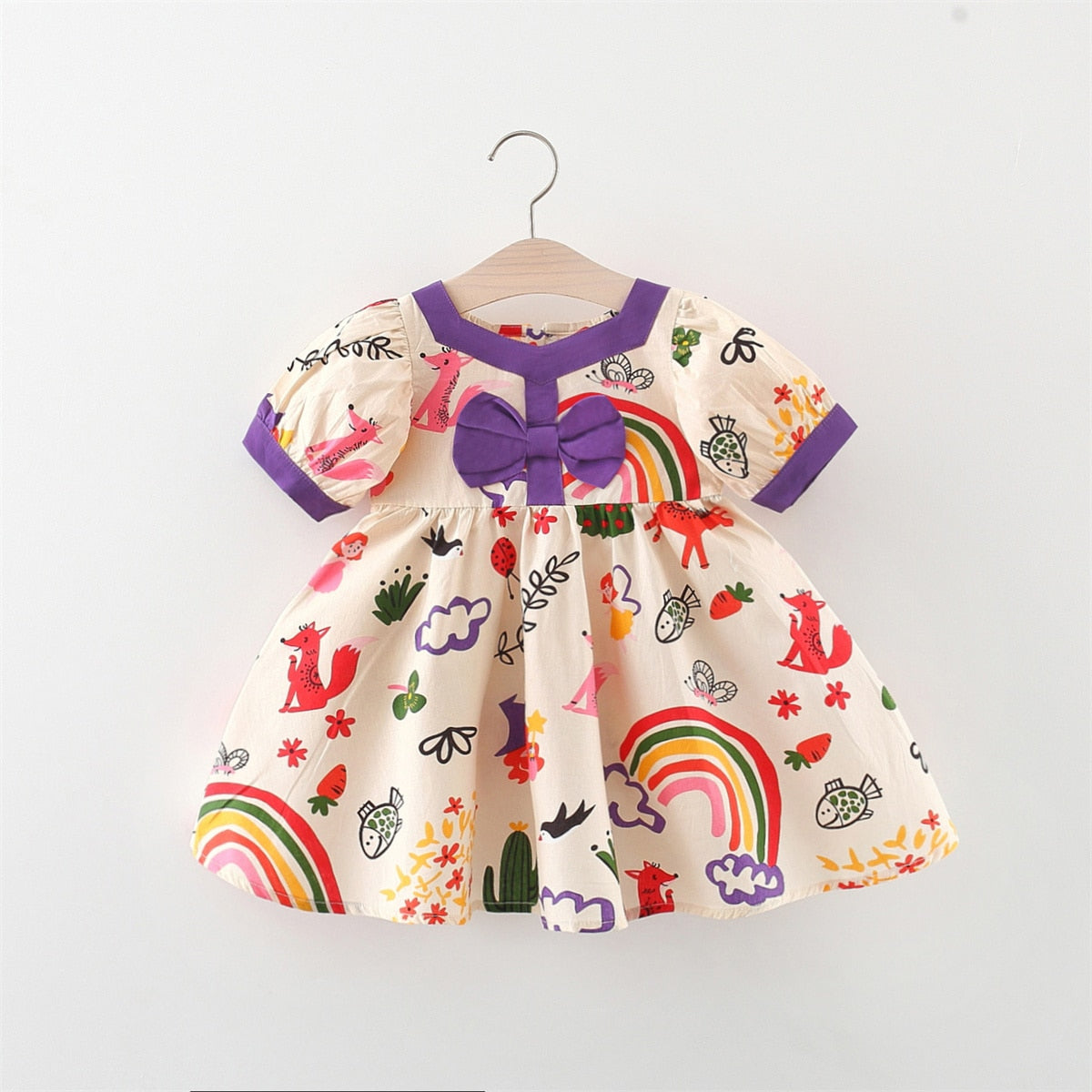 Cartoon Rainbow Animal Print Short Sleeved Loose Dress