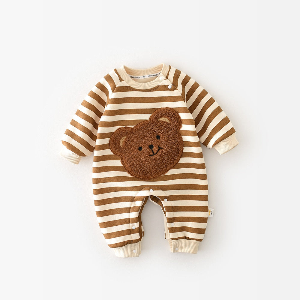 Long Sleeve Teddy Bear Striped Jumpsuit