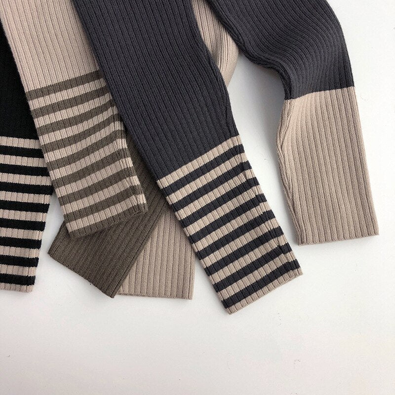 Girls Striped Leg Skinny Knit Leggings