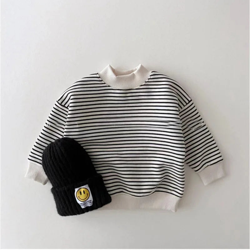 Stripe Fleece Lining Turtleneck Sweater