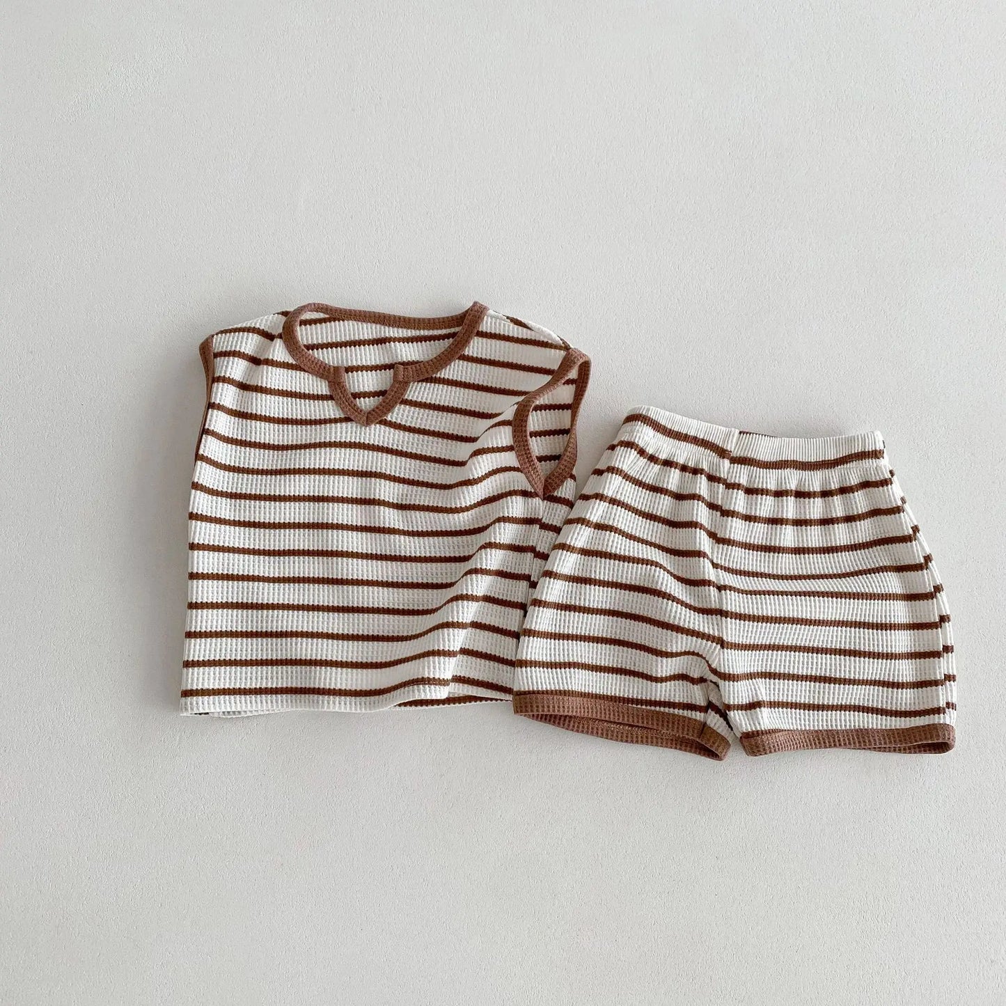 V-neck Striped Shirt And Shorts Set