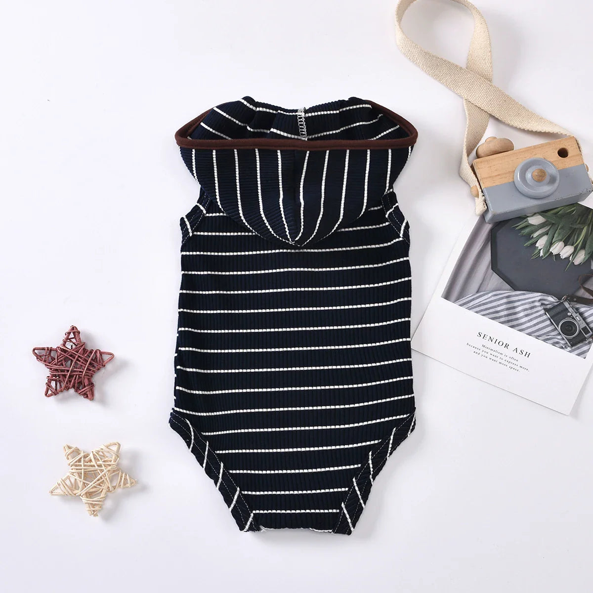 Sleeveless Striped Hooded Bodysuit