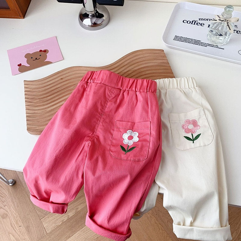 Embroidery Flower Girls Pants