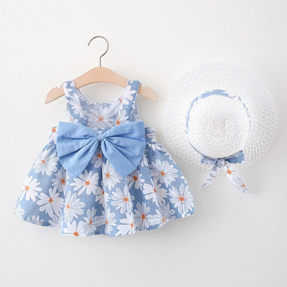 Girls Daisy Dress With Hat Set