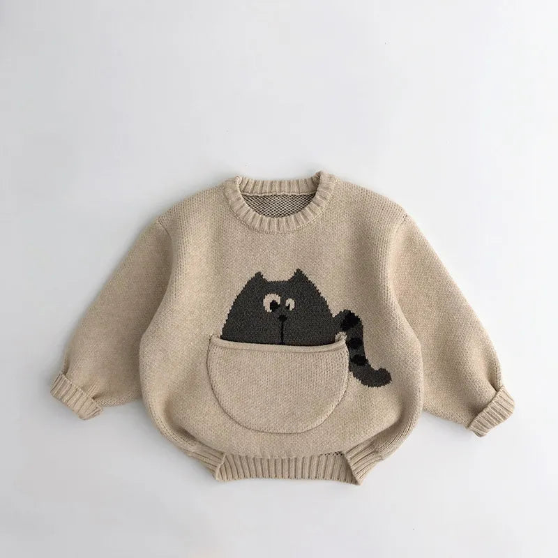 Cartoon Print Long Sleeve  Knitted Sweater