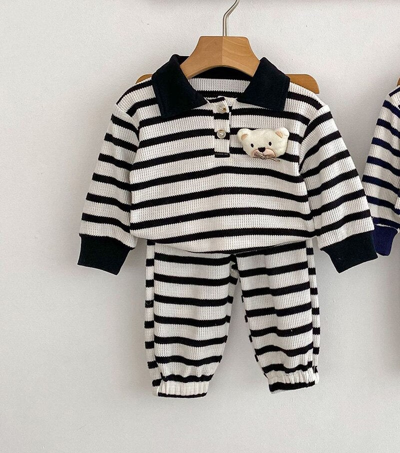 Long Sleeve Bear Stripe  Pants Set