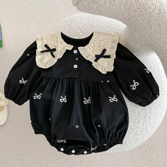 Ribbon Long Sleeve Embroidery Bodysuits