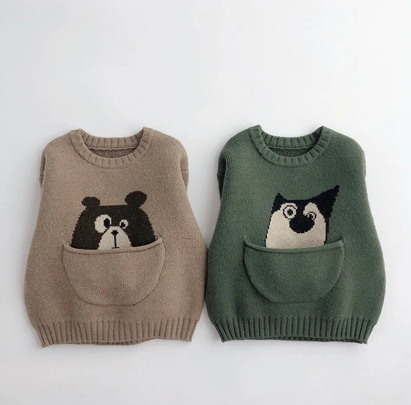 Cartoon Print Long Sleeve  Knitted Sweater