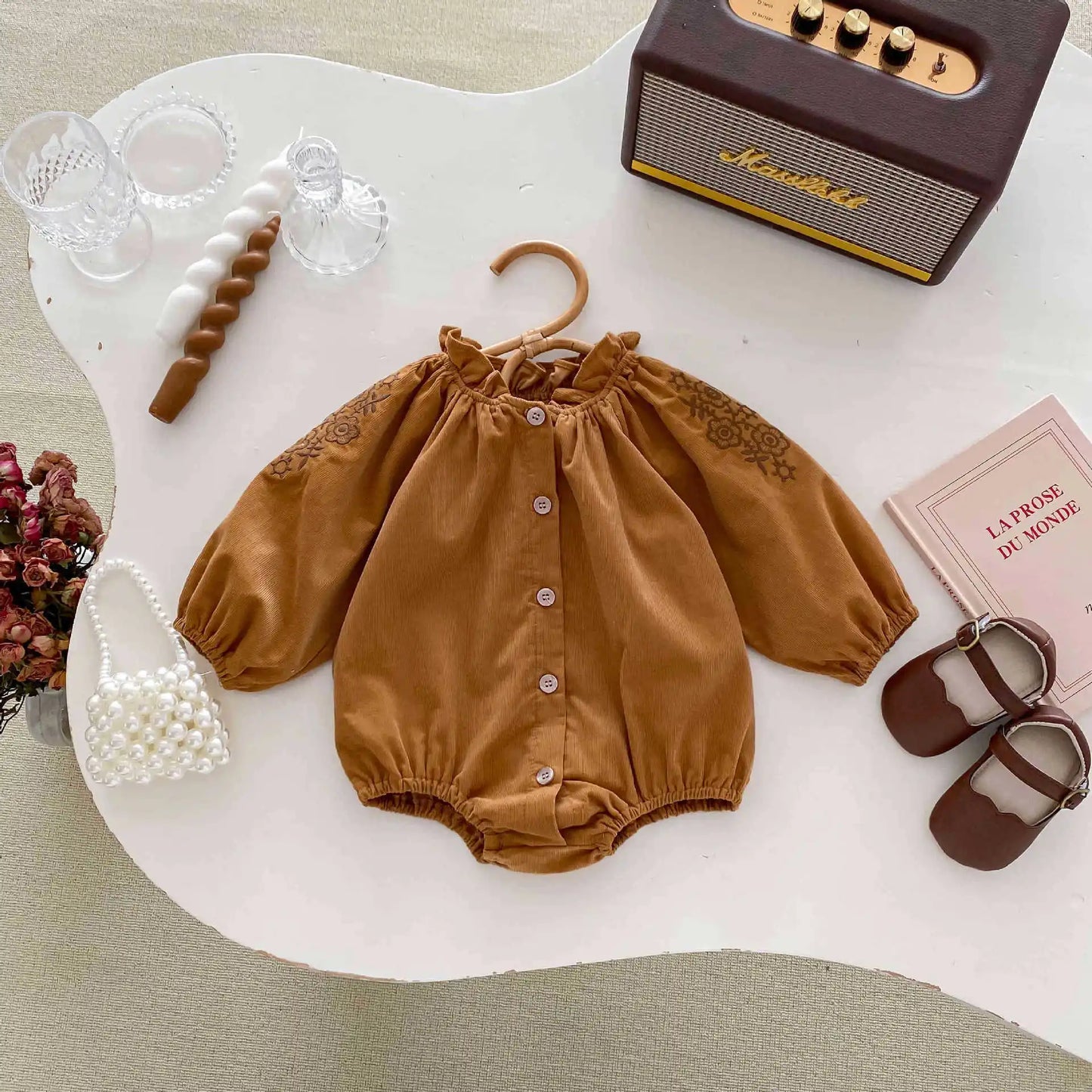 Corduroy Ruffle Collar Baby Romper