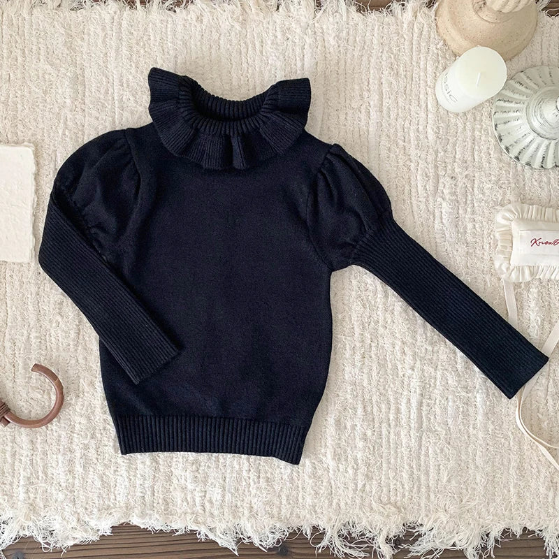 Ruffled High Neck Knitted Sweater